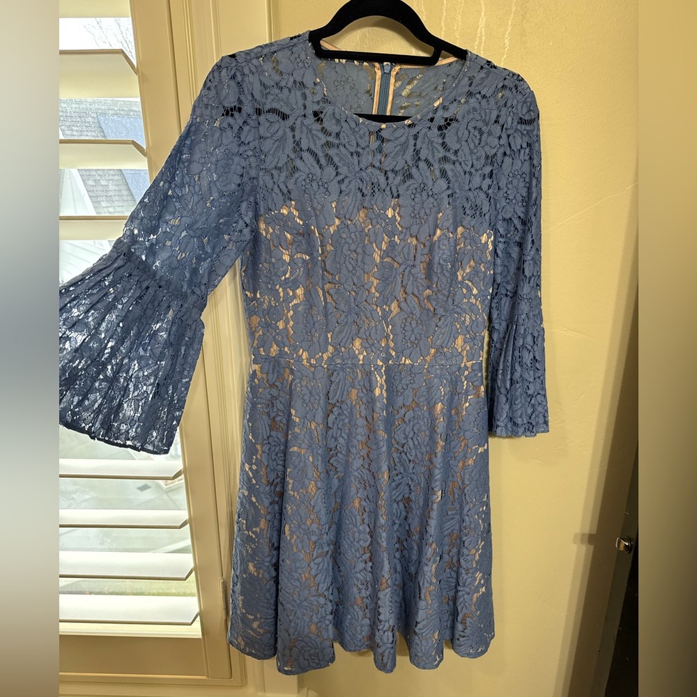 Eliza J Blue Floral Lace Long Sleeve Dress
